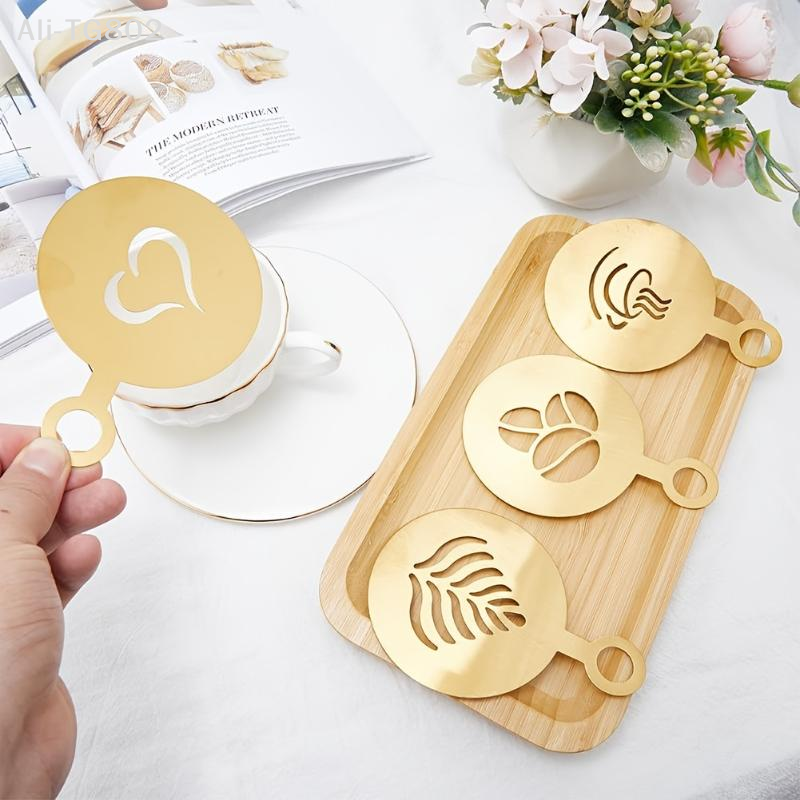 Coffee Stencil Art - Neosfg 4Pcs/Set Stainless Steel Coffee Stencil